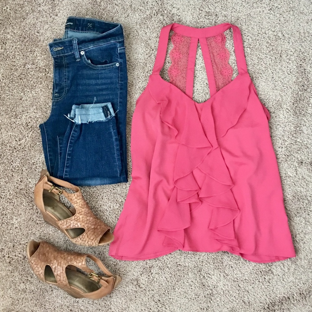 Pink Ruffle Lace Tank Top